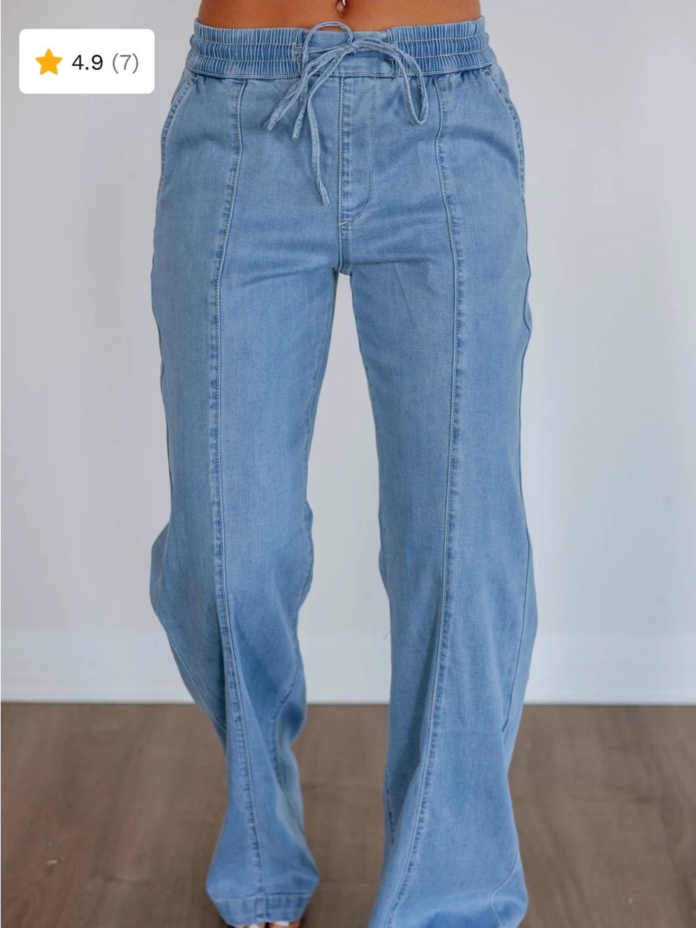 Light Blue Drawstring Wide-Leg Jeans for Women